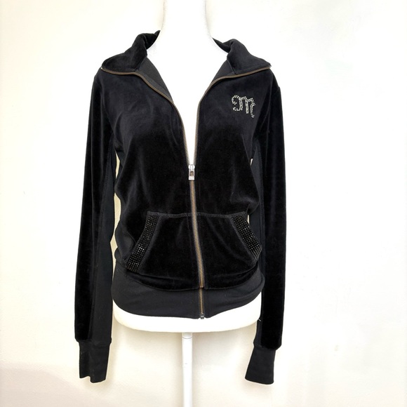 MISS ME Y2K Velvet Velour Track Suit Zip Jacket Rhinestones Bling Flwur-de-Lis S - Picture 15 of 16